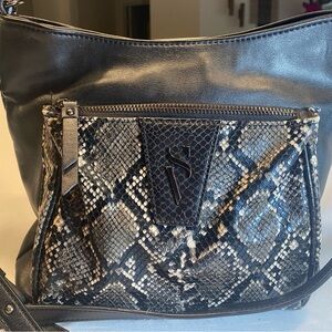 Simply Vera Sleek Black and Gray Shoulder Bag with Snakeskin Accent